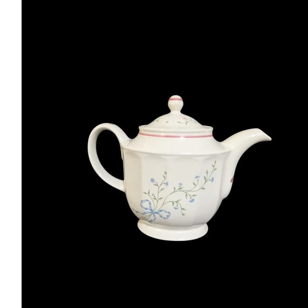 Churchill England Mille‎ Fleurs Teapot Floral Ribbon White Ceramic Made in UK